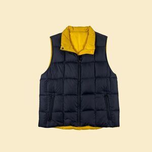Y2K down filled vest by Lands End, M 10/12 reversible blue & yellow puffer vest
